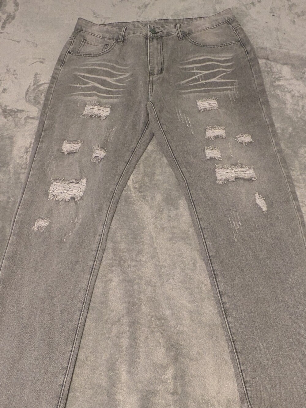 Men’s Size 36 Gray Distressed Ripped Jeans Acid Wash Straight Leg Denim